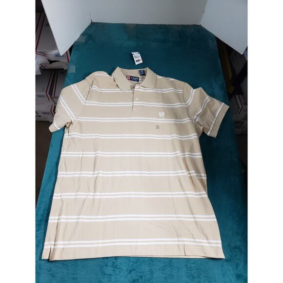 Chaps Polo Shirt Size Extra Large Mens Beige Striped Cotton Golf Preppy NWT - Picture 2 of 9